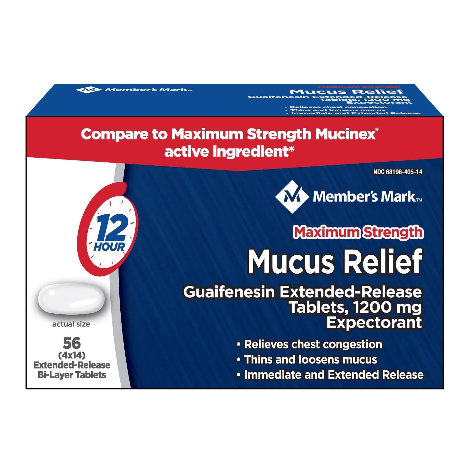 Member'S Mucus Relief Maximum Strength Guaifenesin 1200Mg, 56 Tablets