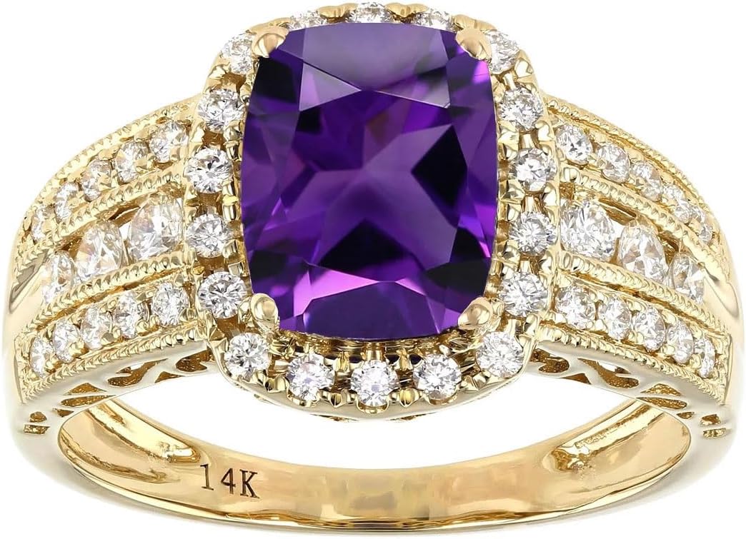 10K 14K 18K Gold 2 Carat Cushion Cut Gemstone Engagement Rings for Women with Moissanites/Diamonds Cushion Birthstone Promise Anniversary Ring for Her Size 3-15