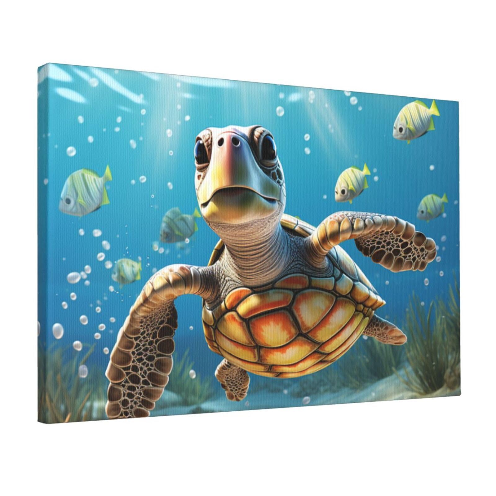 Canvas Wall Art for Living Room Wall Decor 12"x18" Modern Artwork Painting Pictures Hanging Canvas Prints Cartoon Sea Turtle Aesthetic Wall Art for Bedroom Bathroom Office Wallart Decor