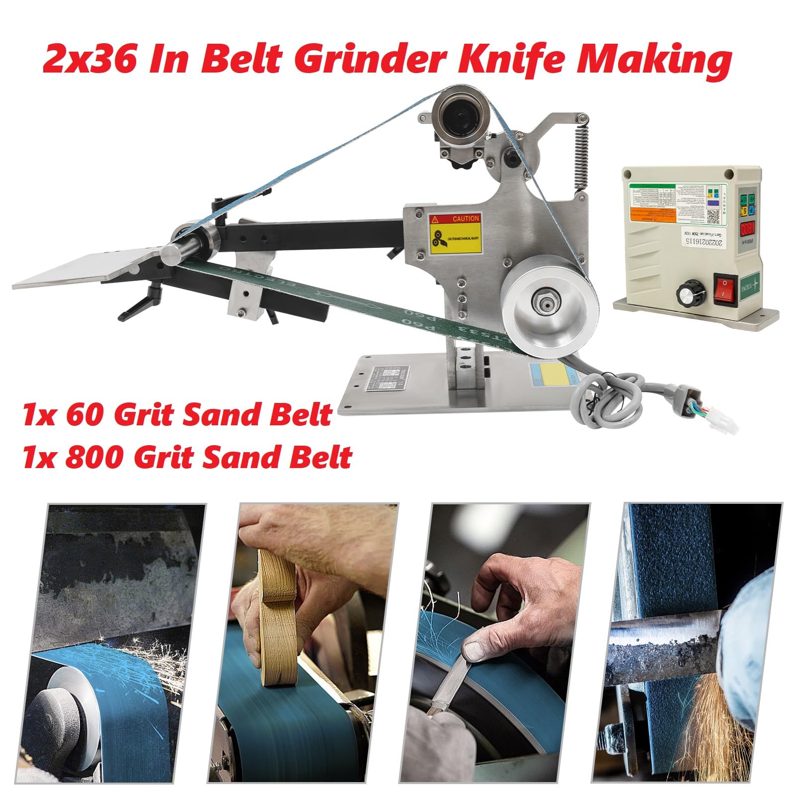 2x36 In Belt Grinder Knife Making, Belt Grinders for Knife Making with 60/800 Grits Sanding Belts, Desktop Belt Sander Knife Sharpener for Grinding with Maximum Linear Speed of 78.74ft/s