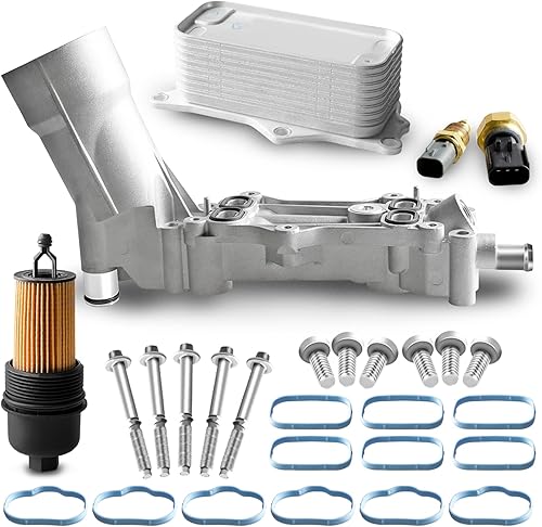 Carcasa de filtro de aceite de motor de aluminio 926-959 con sensores de enfriador de aceite y kit de juntas compatible con Chrysler 200 300