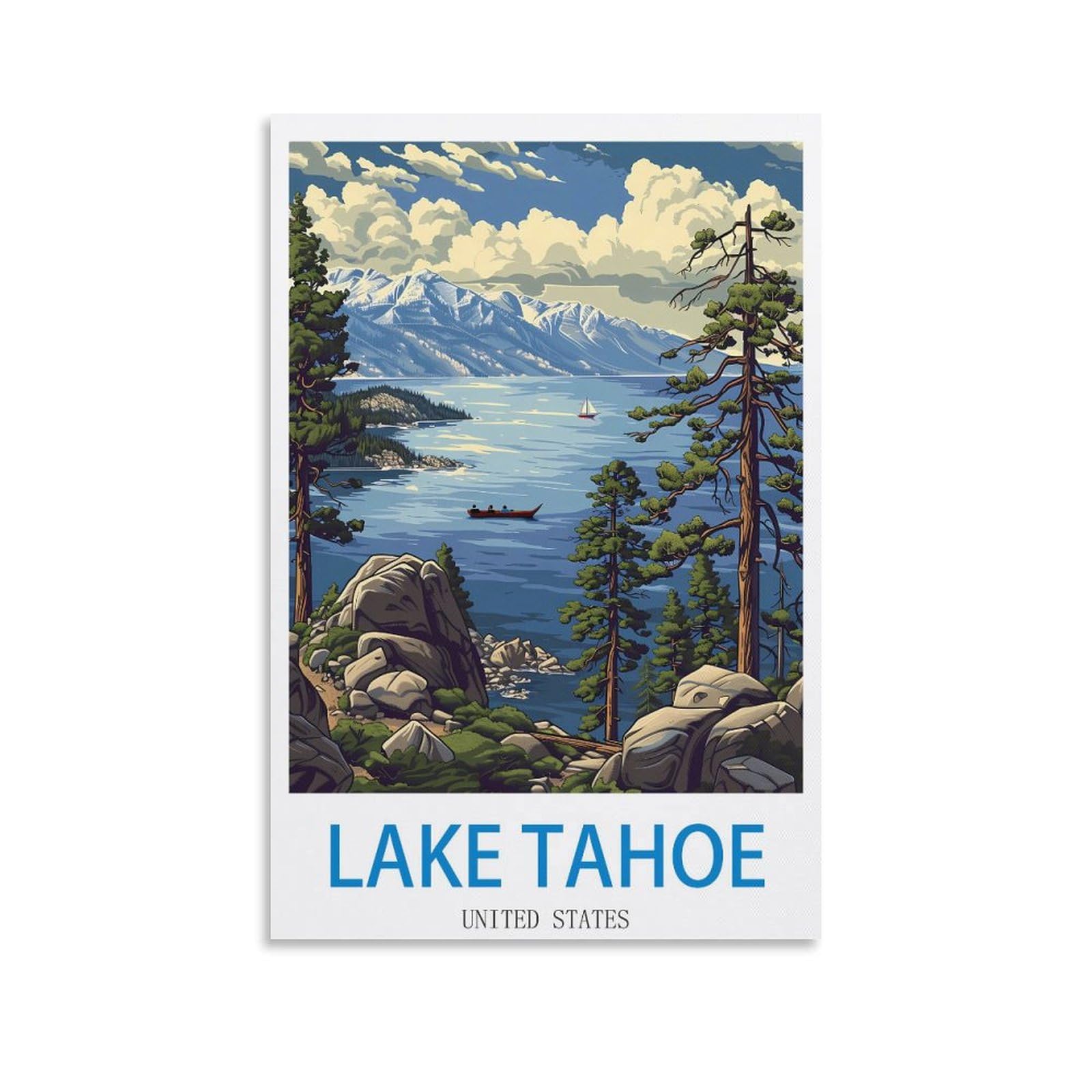 Fuudang Unframe-Style Lake Tahoe Vintage Travel Posters 16X24inch(40X60cm) Canvas Art Poster And Wall Art Picture Print Modern Family Bedroom Decor Posters
