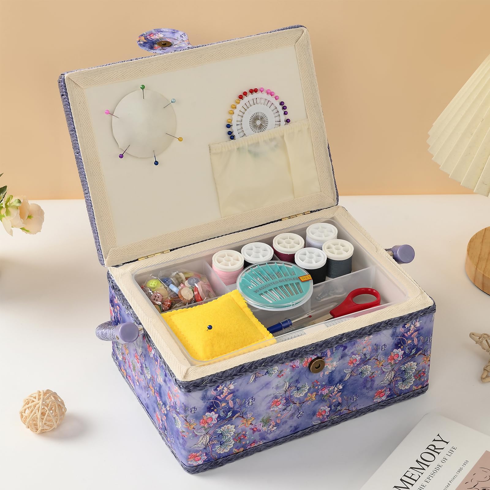 Paniers à couture pour la maison, boîte à couture de taille moyenne pour le rangement et l'organisation, panier à couture avec accessoires, cadeau pour Noël, Thanksgiving, fête des mères