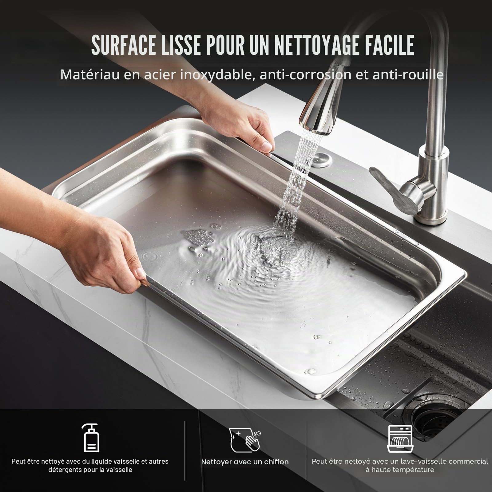 VEVOR Bac Gastronorme GN 1/1 Lot de 6, Récipient Inox pour Bain-marie 0,8 mm d'Épaisseur, Bac Inox Alimentaire 6,7 cm Profondeur, pour Fours à Convection, Réfrigérateurs, Stockage, Restauration