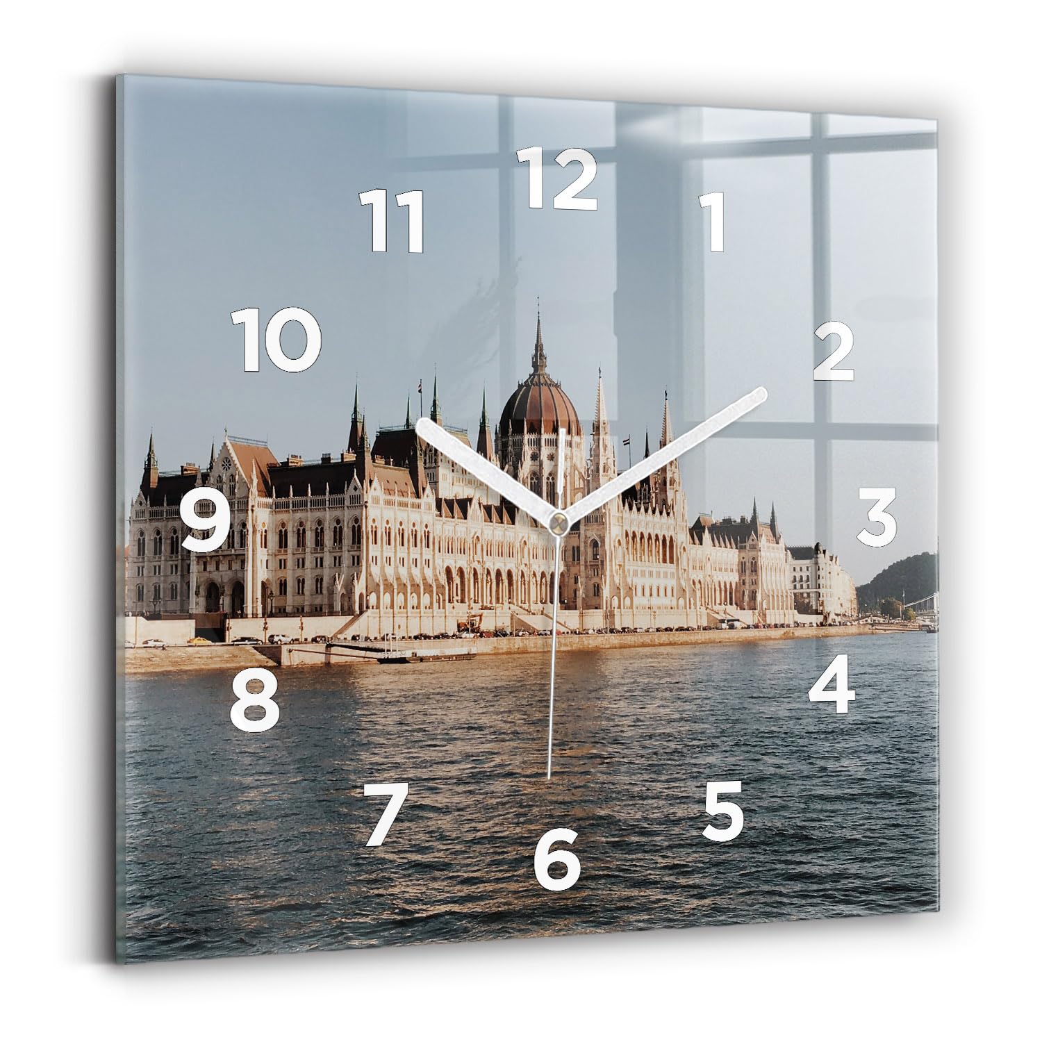 Horloge Murale Moderne 30x30 cm carrée avec mécanisme silencieux et motif Parlement de Budapest