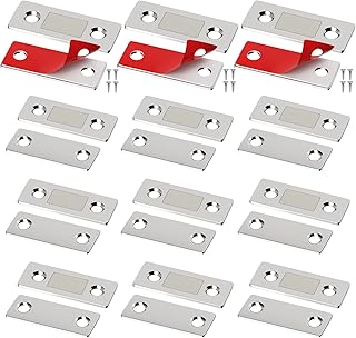 Jiayi 12 Pack Ultra Thin Cabinet Magnetic Catch Stainless Steel Magnet Door Catch Adhesive Drawer Magnetic Latch for Kitchen Cabinet Door Magnets Closet Door Closing Magnetic Door Catch Closer