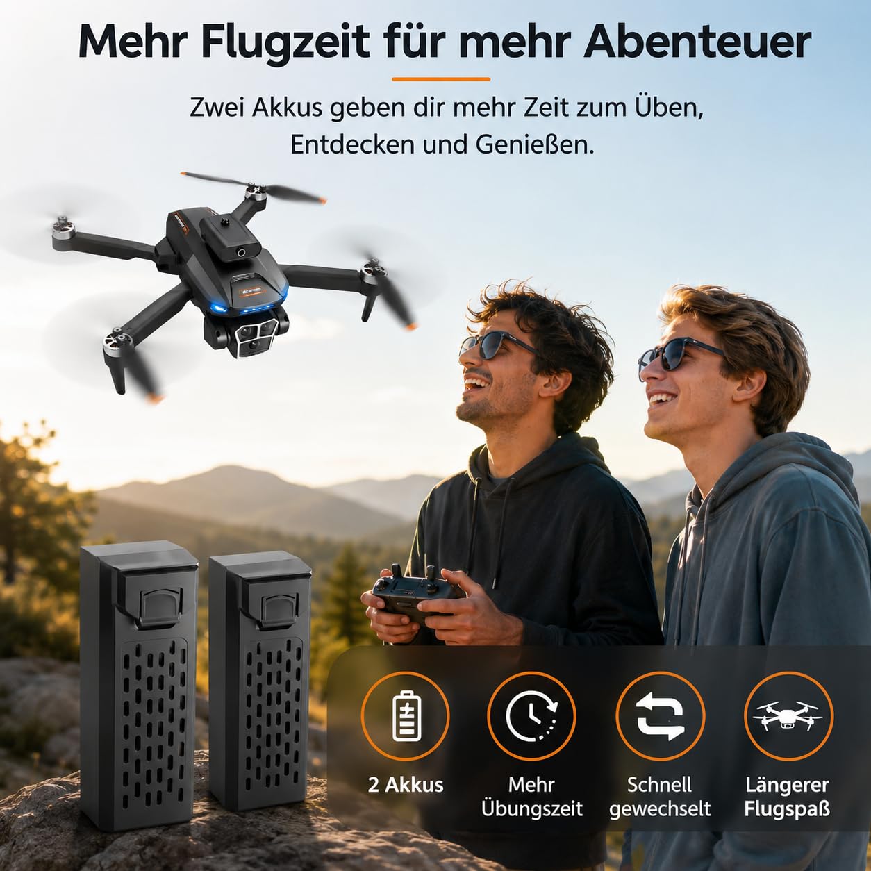 GPS Drohne mit Kamera 1080P Full HD, Faltbare Mini RC Quadrocopter mit Bildschirm-Fernbedienung, Auto Return, Headless Mode, 6-Achsen-Gyro, Anfänger Drohne ab 14 Jahren (Schwarz, Akkus: 2 St.)