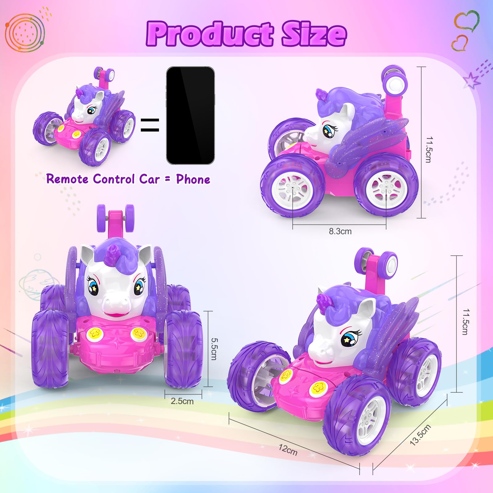 Buoeuik Macchina Telecomandata Bambina, Giocattoli Unicorno Giochi Bimba 3 4 5 6 7 Anni Femmina Macchinina Radiocomandata Acrobatica Auto RC Gioco Bambini Regalo Compleanno Natale Car Rosa