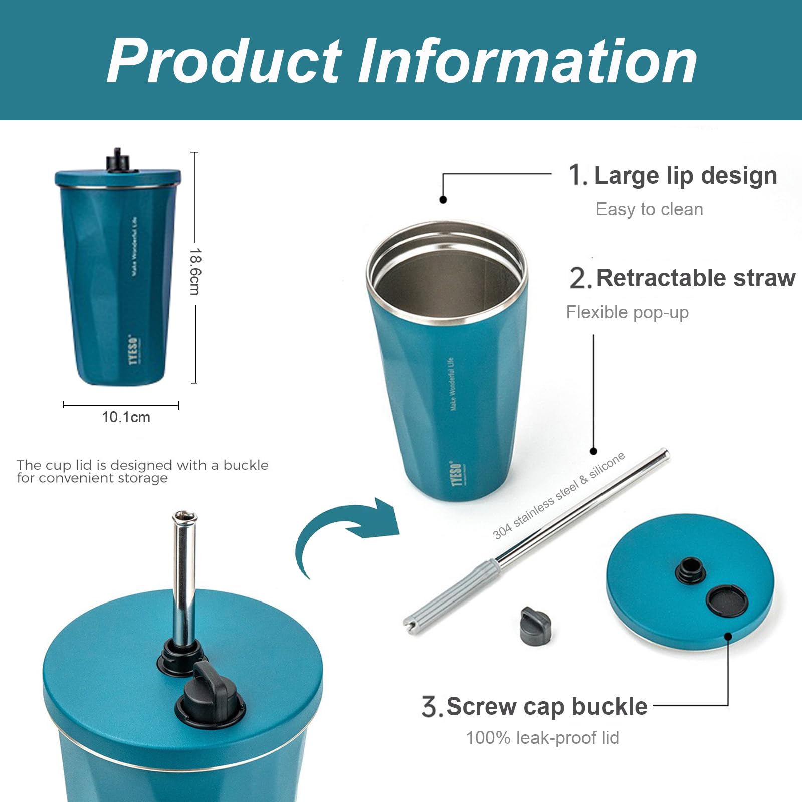 Tasse Isotherme 600 Ml En Acier Inoxydable - Avec Paille Et Couvercle étanche - Garde Chaud/froid, Pour Voyage
