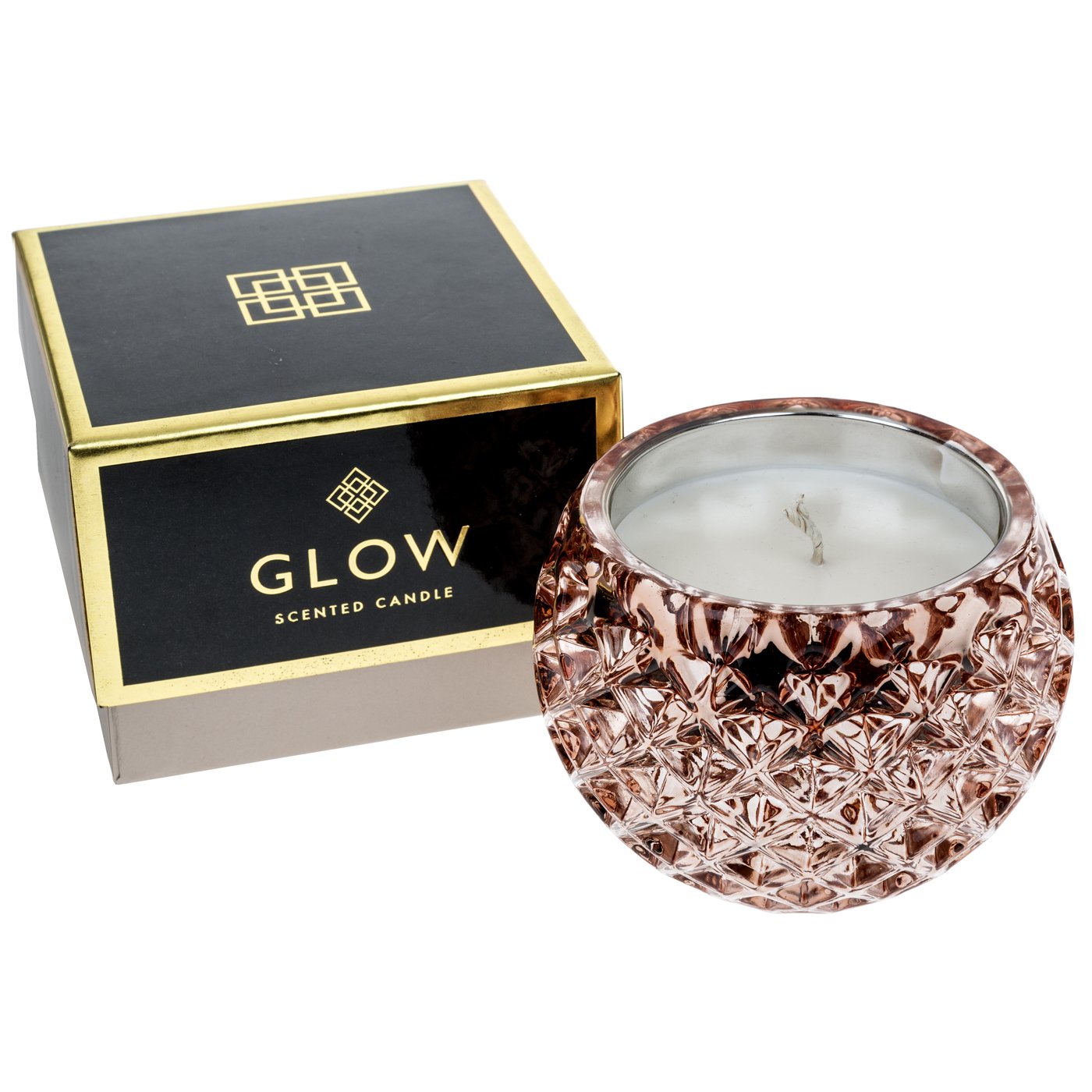 PK Green 2 Scented Wax Candles with Diamond Glass Candle Holder - Bronze