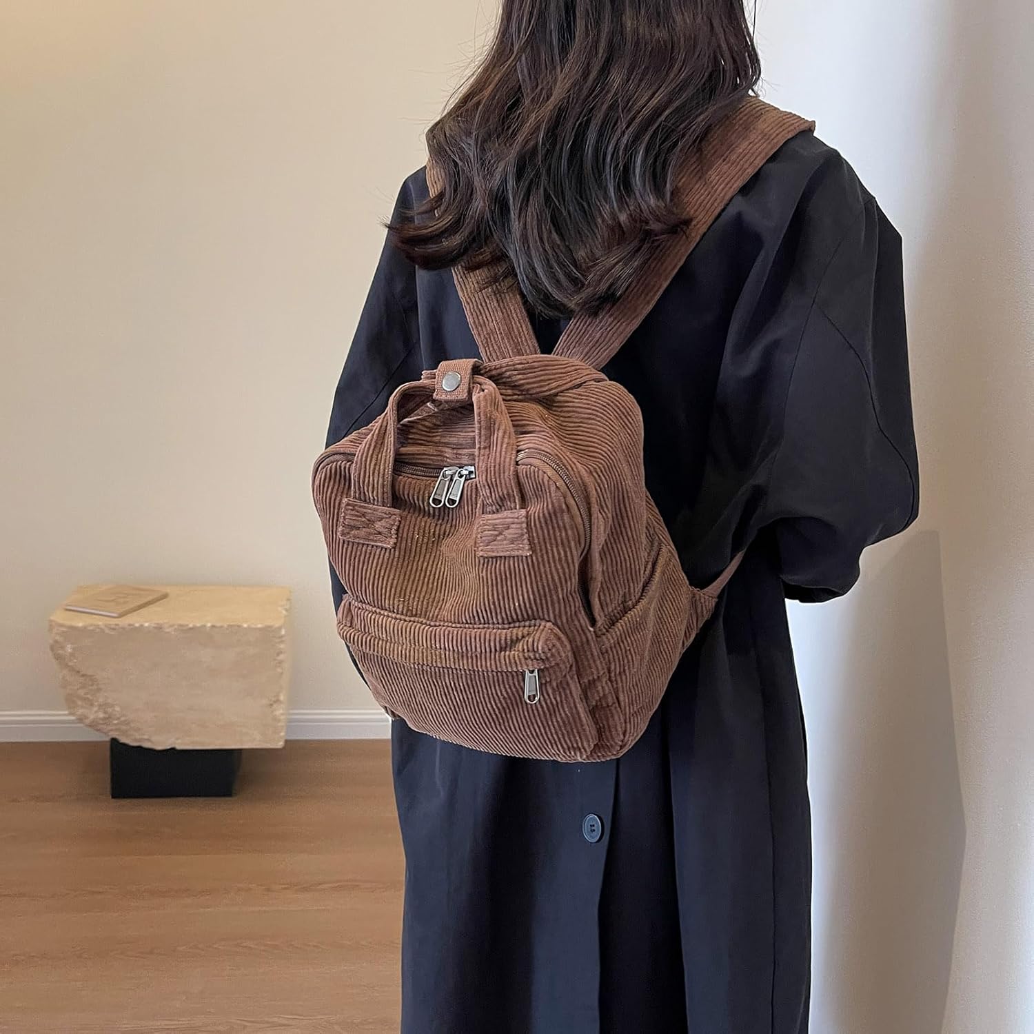 Makukke Small Corduroy Backpack Purse for Women - Vintage Mini Fashion Casual Aesthetic Backpack, Green - Image 9