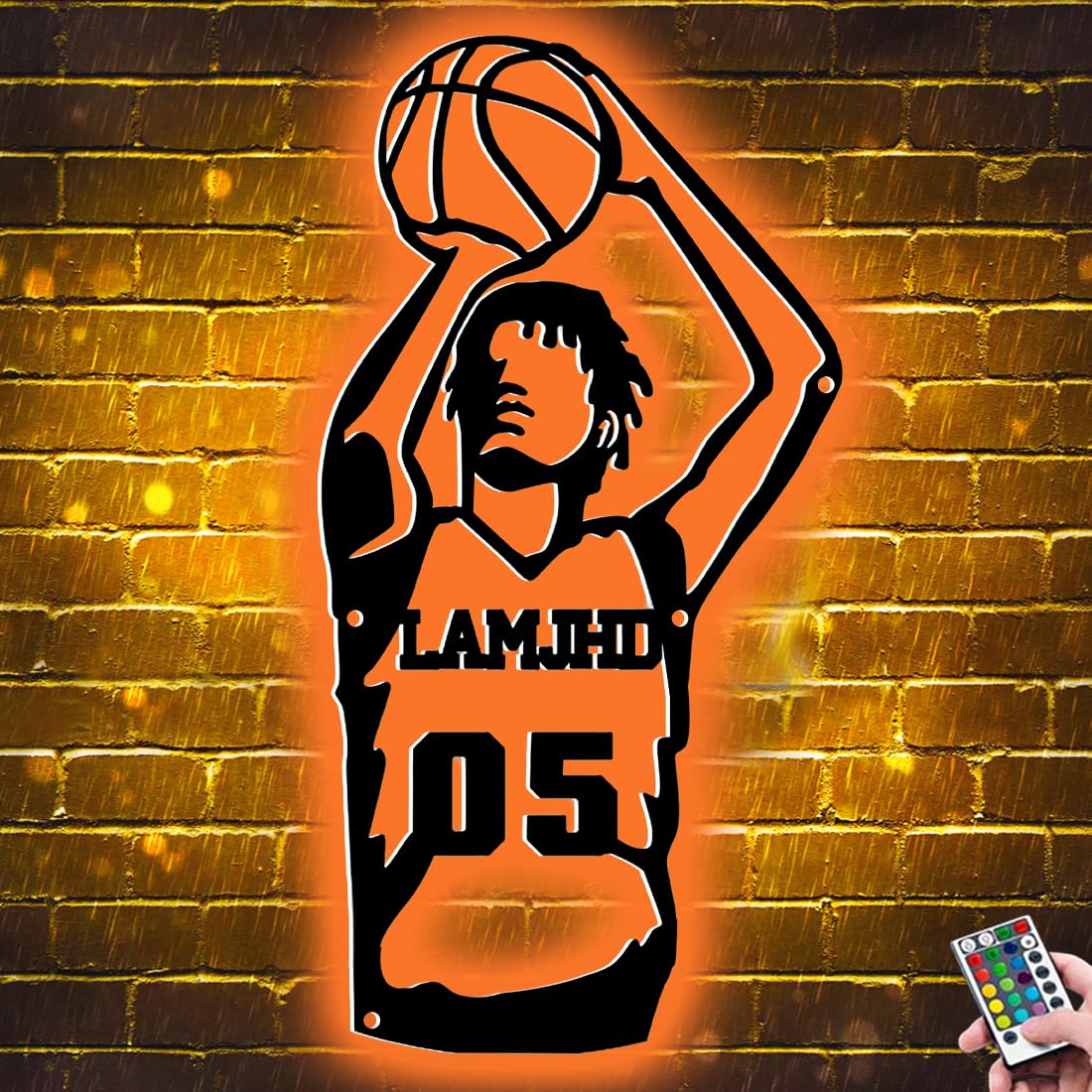 Pannello luminoso LED personalizzato in metallo per giocatore di basket, decorazione per la casa, sfondo della parete per gli appassionati di sport