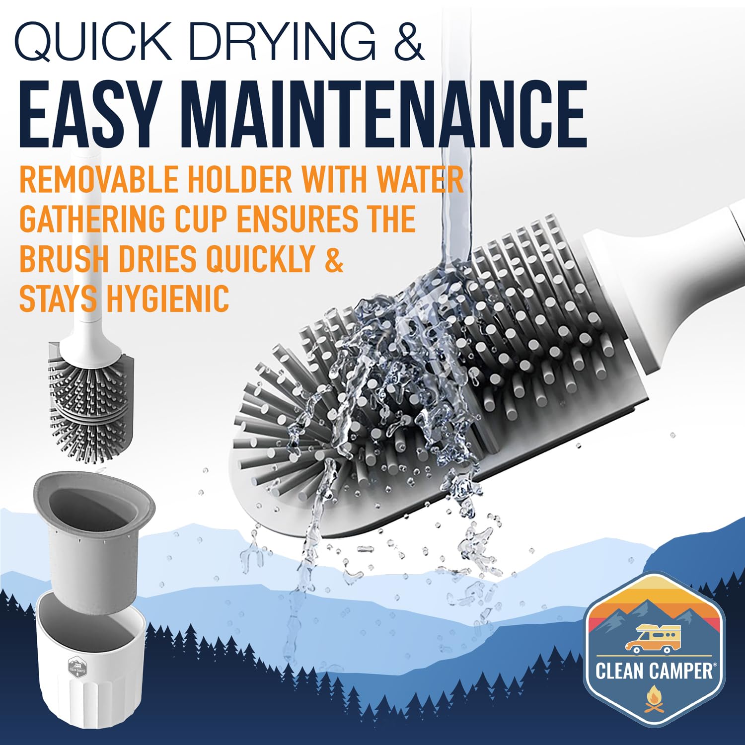 RV Toilet Brush by Clean Camper Wall-Mounted Set Silicone Scratch-Free Dual-Sided Head Quick-Drying Holder Compact Durable Set with — view 6