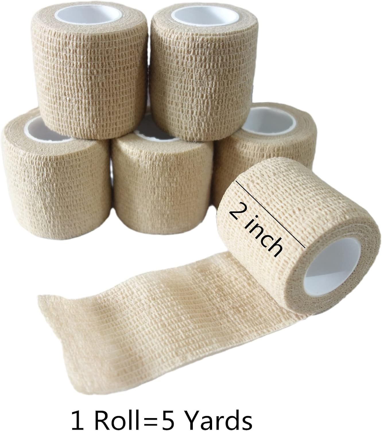 6 Pack 2" x 5 Yards Self Adhesive Bandage Wrap Breathable Cohesive Vet Wrap for Pets, Elastic Self-Adherent Tape for Sports, Wrist, Ankle (Skin Color) image 2