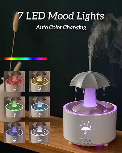 Miniatura 3 de Humidificador estético 2 en 1 difusor de aceite con gota de lluvia giratoria de 360 y 7 luces LED de estado de ánimo, humidificador ultrasónico