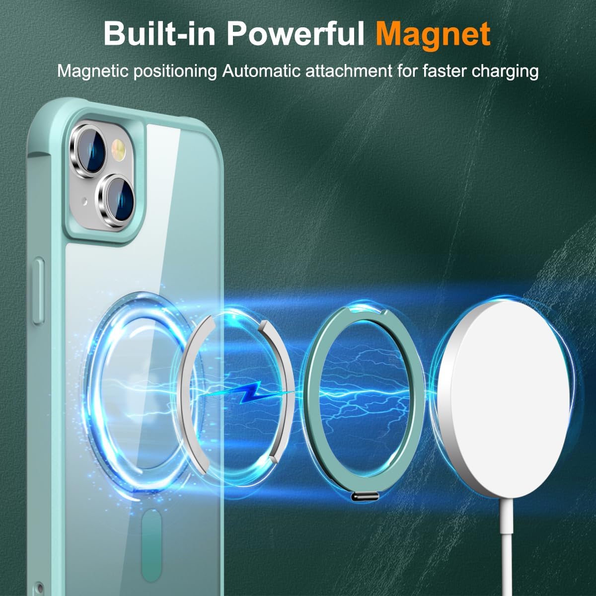 Designed for iPhone 15 Case with 360° Rotatable Magnetic Ring Stand [Compatible Mag-Safe] [Military Grade Protection] Translucent Matte Phone Cases for Women Men 6.1'', Green