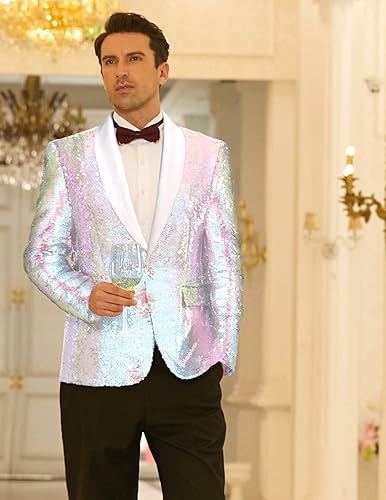 Miniatura 2 de COOFANDY Chaqueta de esmoquin con lentejuelas brillante para hombre Blazer de un botón para fiesta, cena, graduación, traje de gala