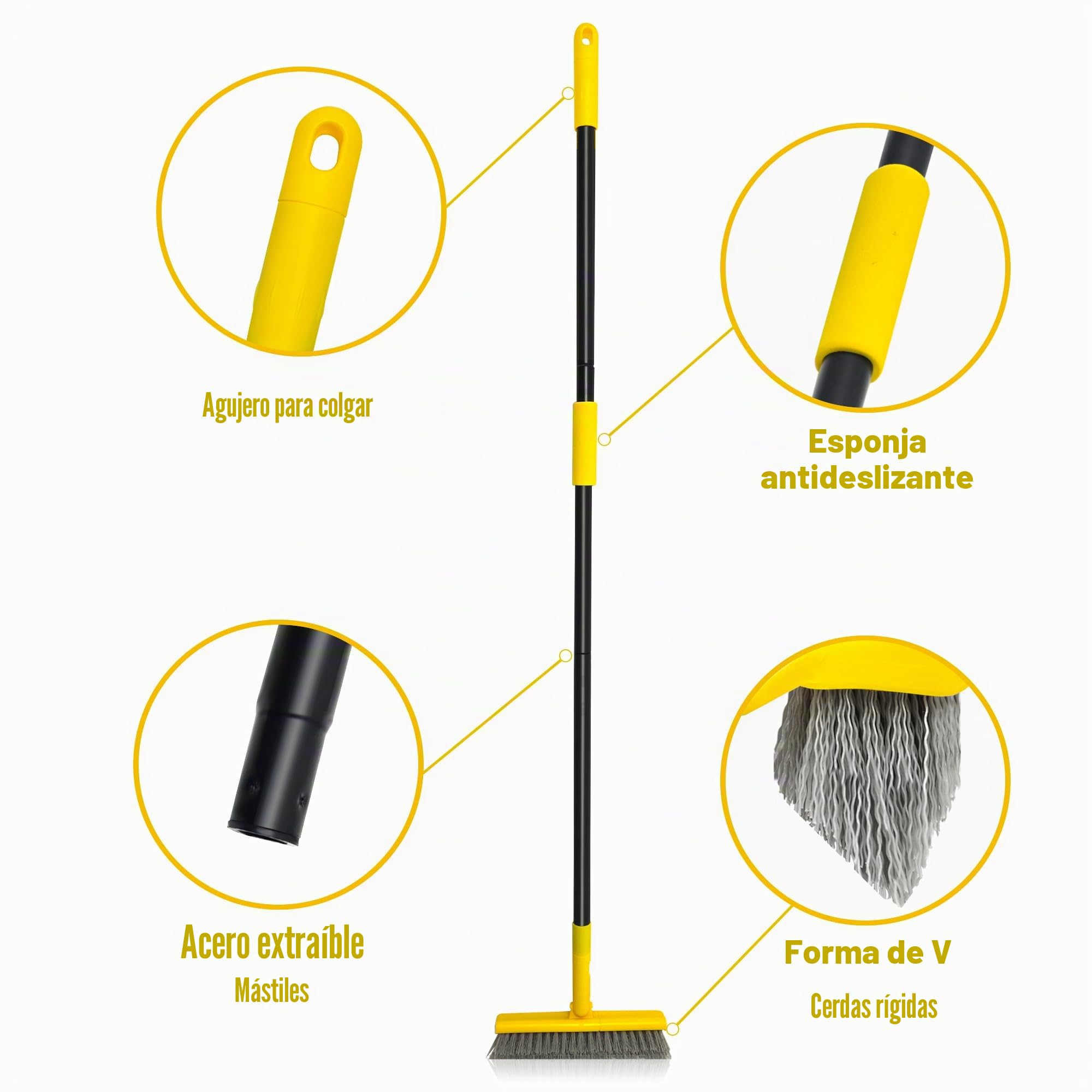 2 en 1 Cepillo de lechada con 127CM Mango Largo, Giratorio Cepillo de Limpieza de lechada en Forma de V Grout Line Scrubber, 180 °Rotatable Ducha Azulejos Scrub con cerdas duras