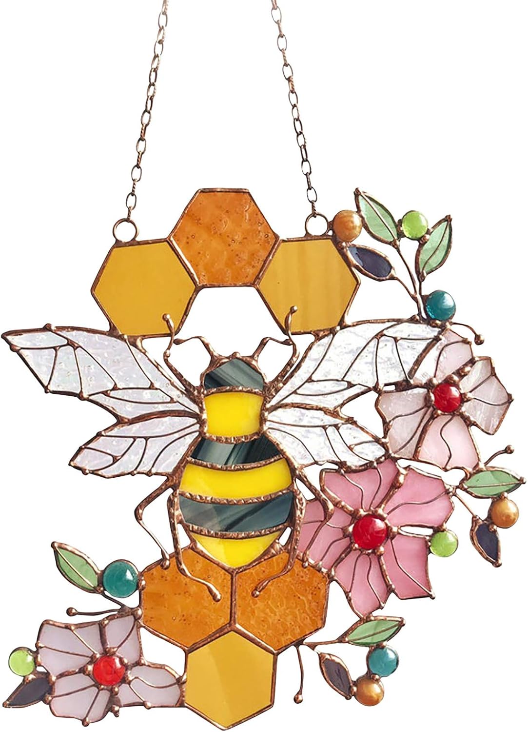 Queen&bee Protect Honey Suncatcher Stained Glass Bee Suncatchers for Windows for