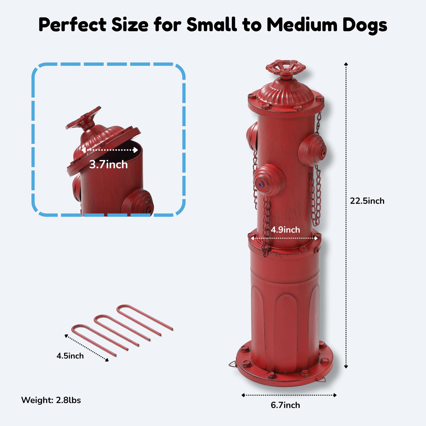 Feuerhydrant für Hunde zum Pinkeln, 57,1 cm, Metall, künstlicher Feuer-Hydrant, Pee Post rot für Outdoor-Training, Urinenstange mit Erdspießen, befüllbare Basis für Hof, Garten, Terrasse