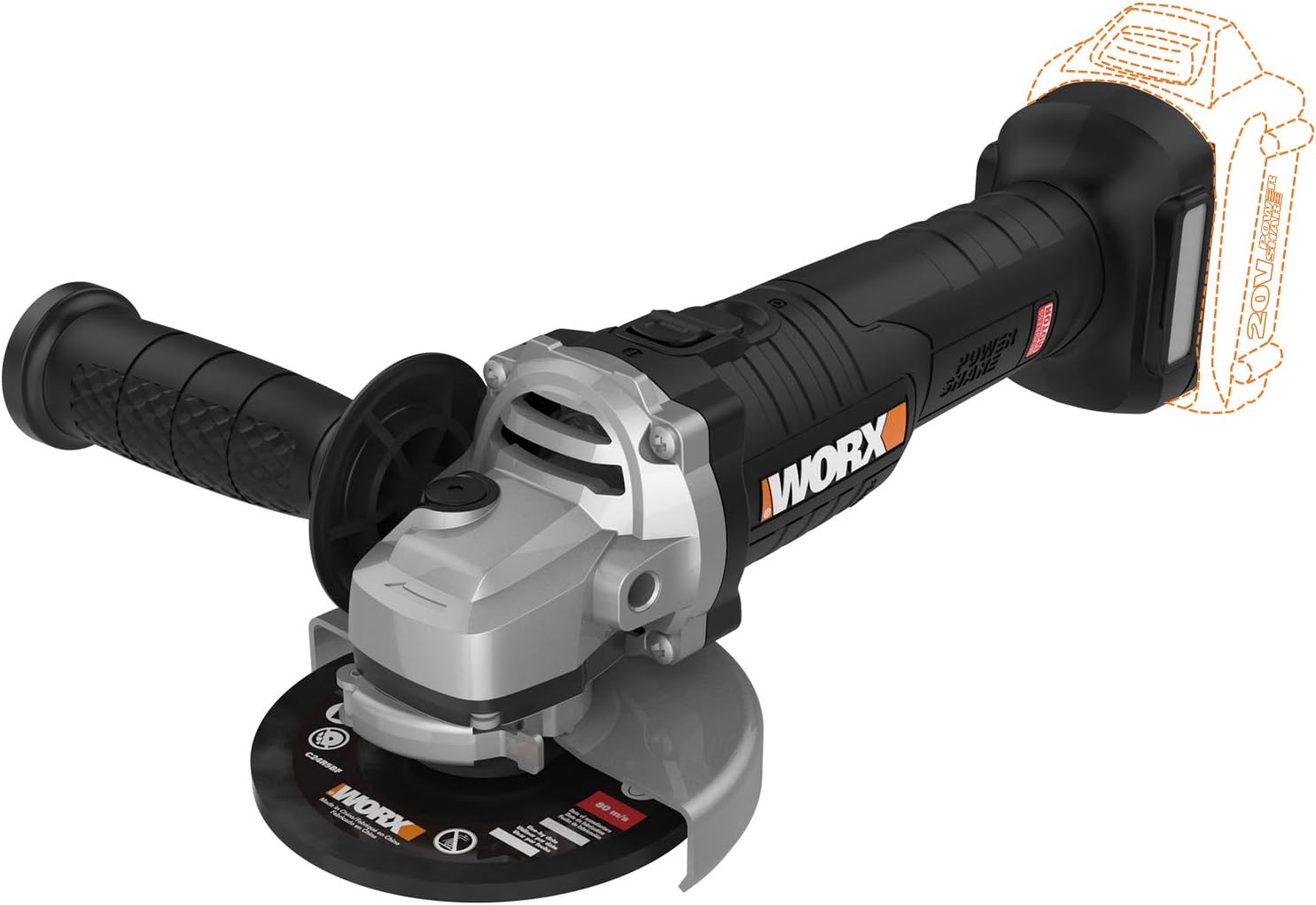 WX812L.9 20V Power Share 4.5" Cordless Angle Grinder with Brushless Motor (Tool Only)