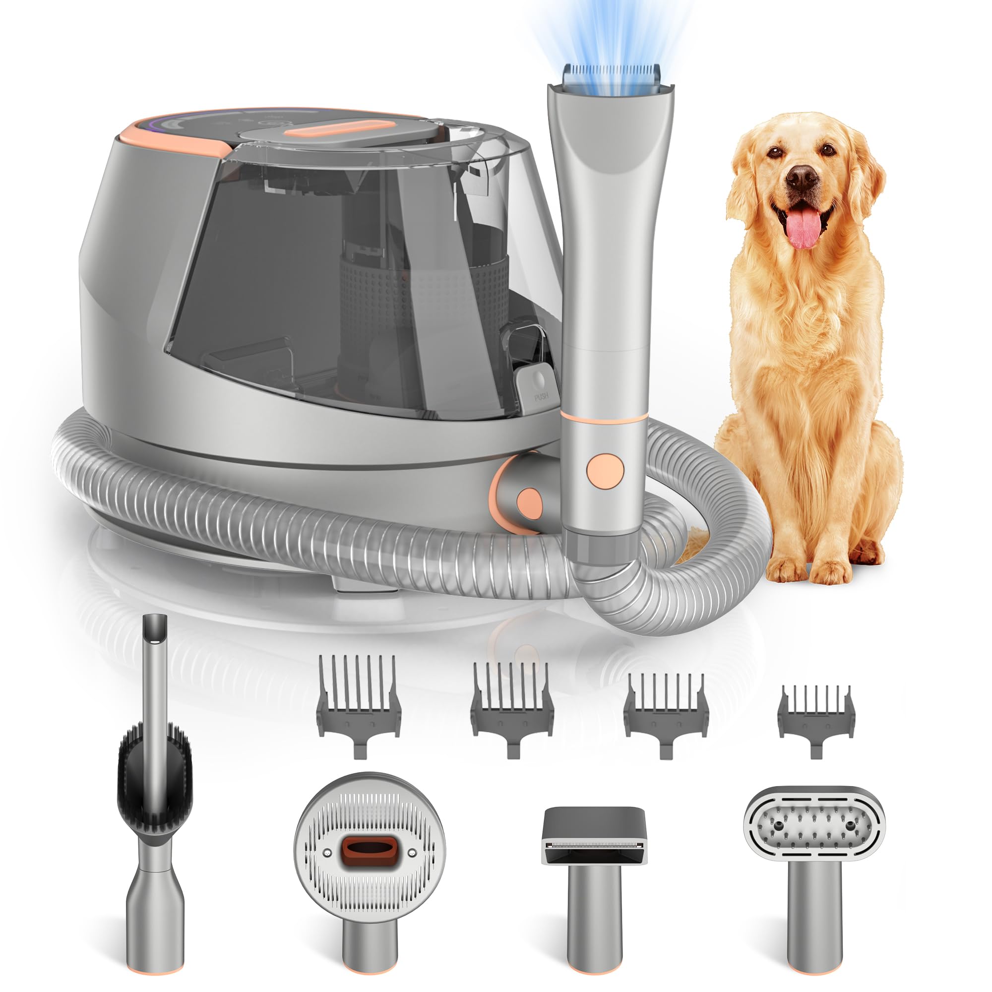 Pet Grooming Vacuum Kit, 15KPa Strong Dog Hair Vacuum, Drying, Remover & Nail Clipper All in One, 3.5L Large Capacity Dog Vacuum for Shedding Grooming, Works for All Dogs Cats & Pet Fur