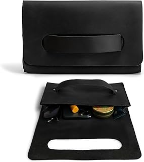 Hide & Drink Rectangular Clutch Bag With Handle, Wallet for Cards, Money, Stylish Handbag, Full Grain Leather, Handmade, Charcoal Black