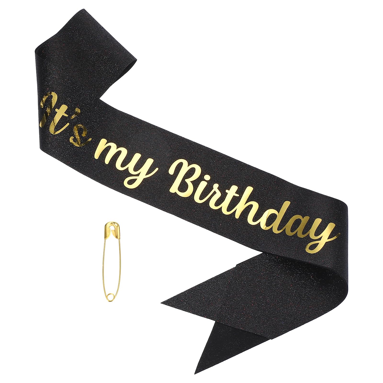 Geburtstagsschärpe „It‘s My Birthday“: Glitzernd In Schwarz & Gold, 160 Cm Lang, Mit Sicherheitsnadel