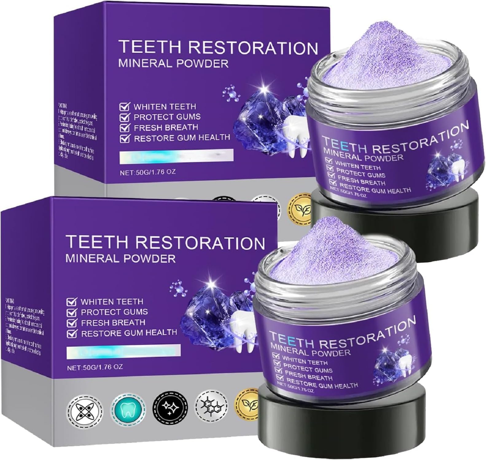 2-Pack Teeth Restoration Mineral Powder, Purple Dental Restoration Mineral Powder, Effective in Strengthening Teeth and Gums for Daily Use (50G)