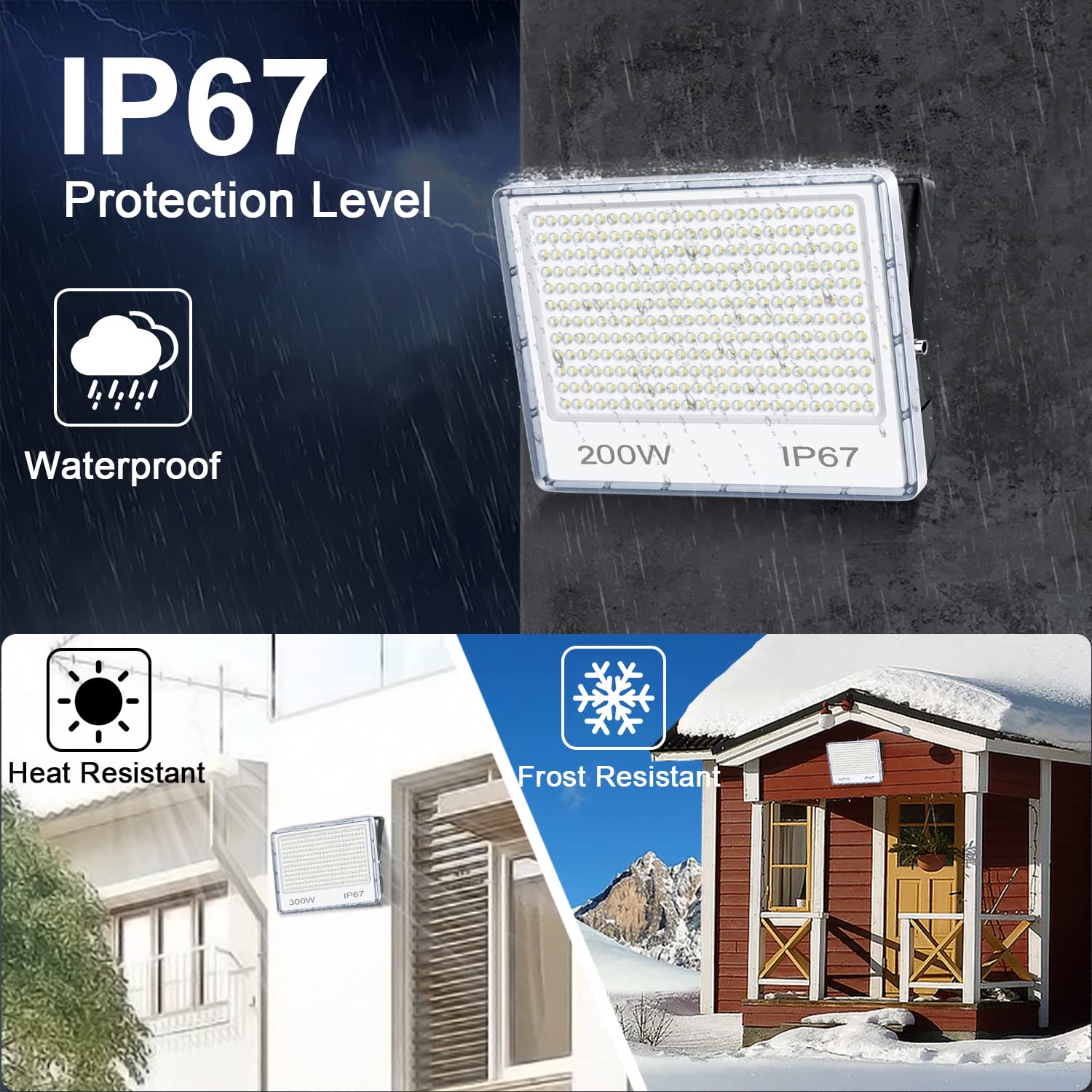 YIQIBRO Projecteur LED Exterieur 200W, 85-265V Spot LED Extérieur Avec Transformateur, 20000LM 6500K Eclairage de Sécurité D'extérieur, IP67 Imperméable Luminaire Pour Terrasse Jardin Stade Usine