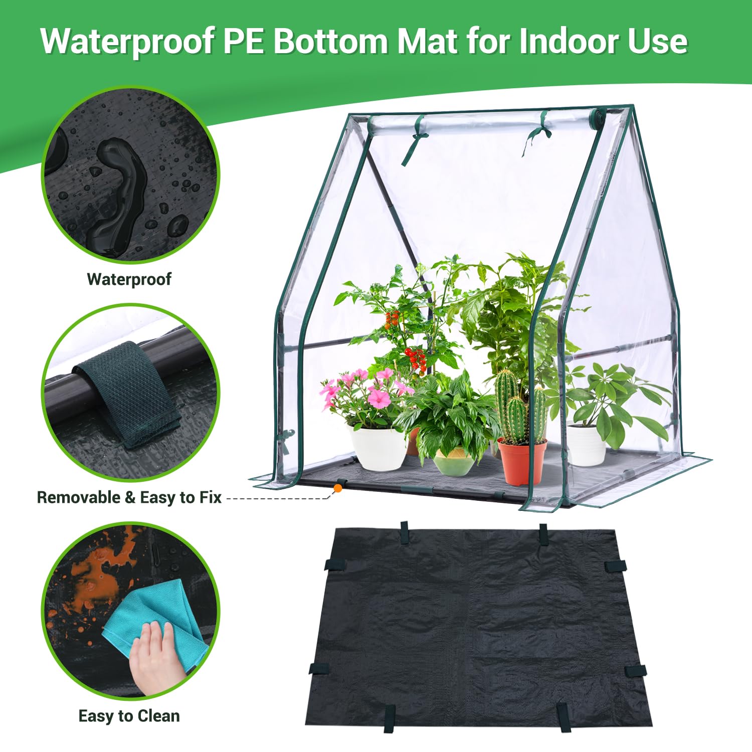 Ohuhu Mini serra portatile trasparente: tavolo verde con cuscinetto impermeabile per piccole piante, germinazione e piantine, 91,4 x 91,4 x 106,7 cm, accessorio per piantine