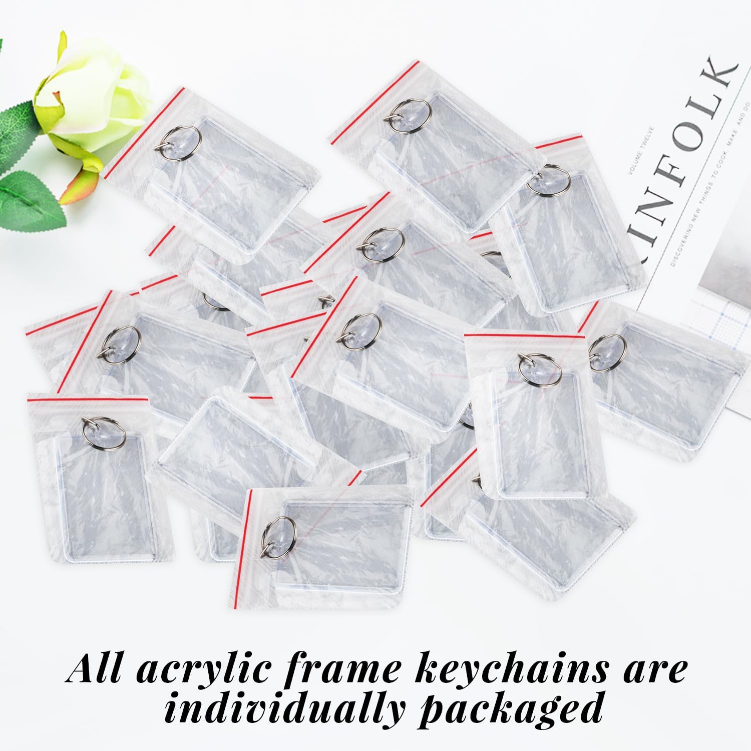 30 Pieces Clear Acrylic Photo Frame Keychain,Picture Insert Blank Keyrings with Split Ring,Rectangle Blank Photo Keychains,Make Your Own Keyring Kit image 3