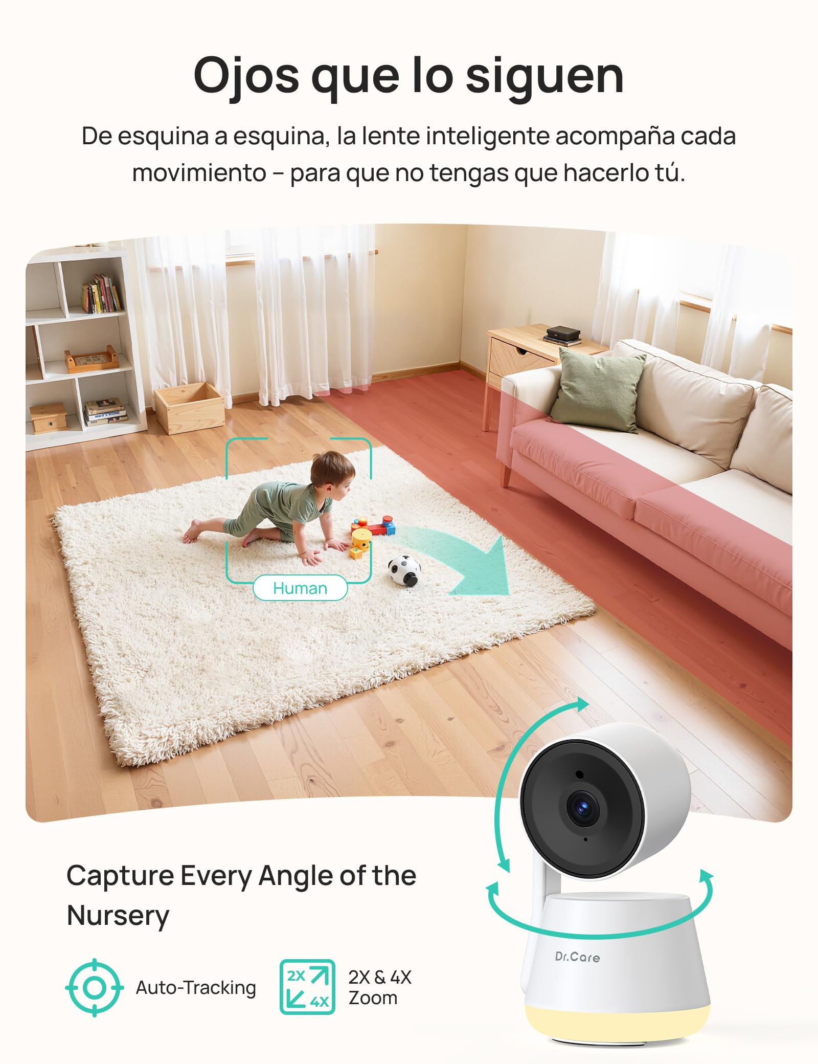 Dr.Care LumiView Cámara Vigilancia Bebé WiFi Inteligente con Clip - Pantalla 5" 1080P & 2K, Control App, Modo Privacidad, Batería 5000mAh, Alertas Llanto y Movimiento, Visión Nocturna, Luz RGB