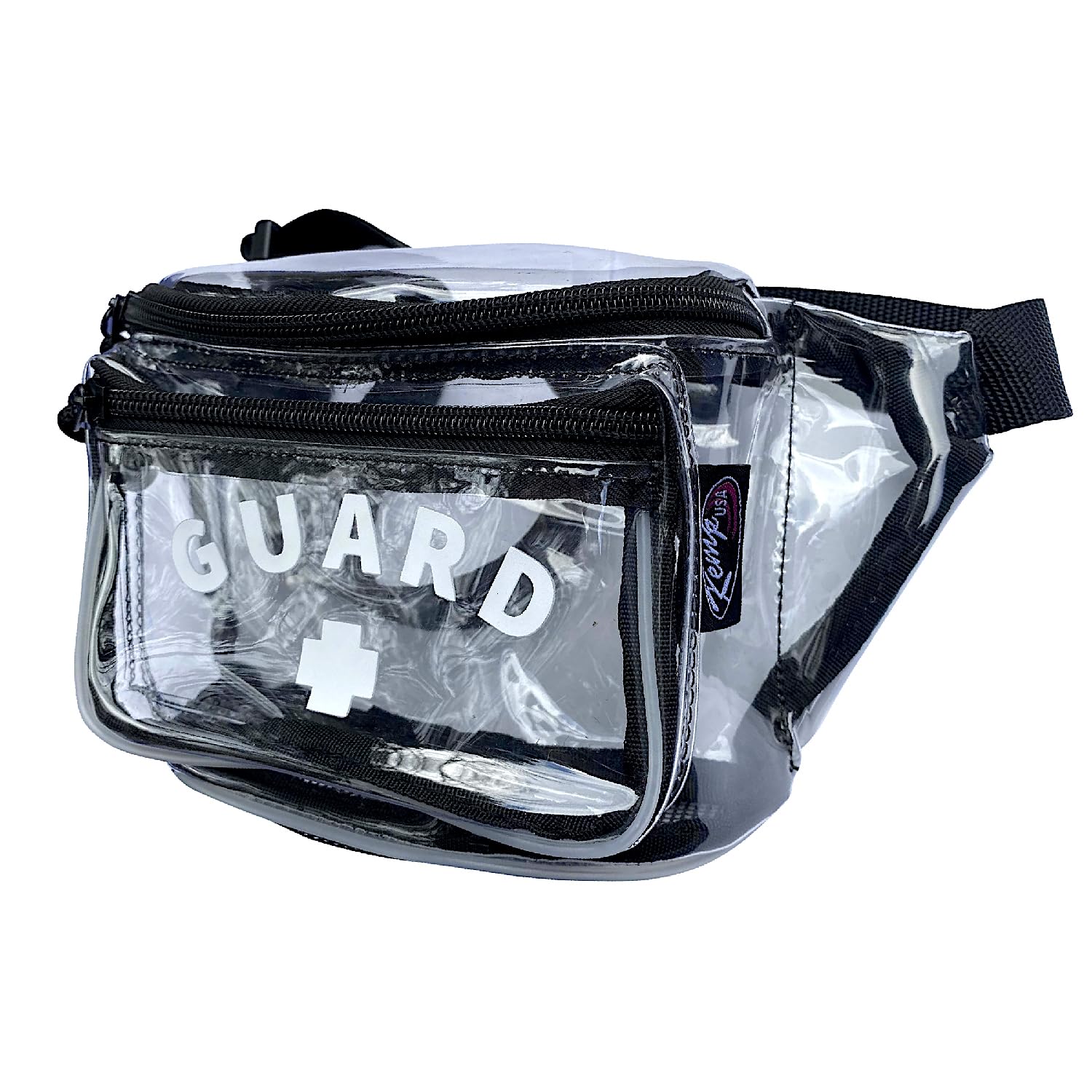 Kemp USA – Transparent Lifeguard Fanny Pack/Hip Pack with GUARD Logo - Water-Resistant and Durable Waist Bag for Medical Supplies & Lifeguard Gear - Clear