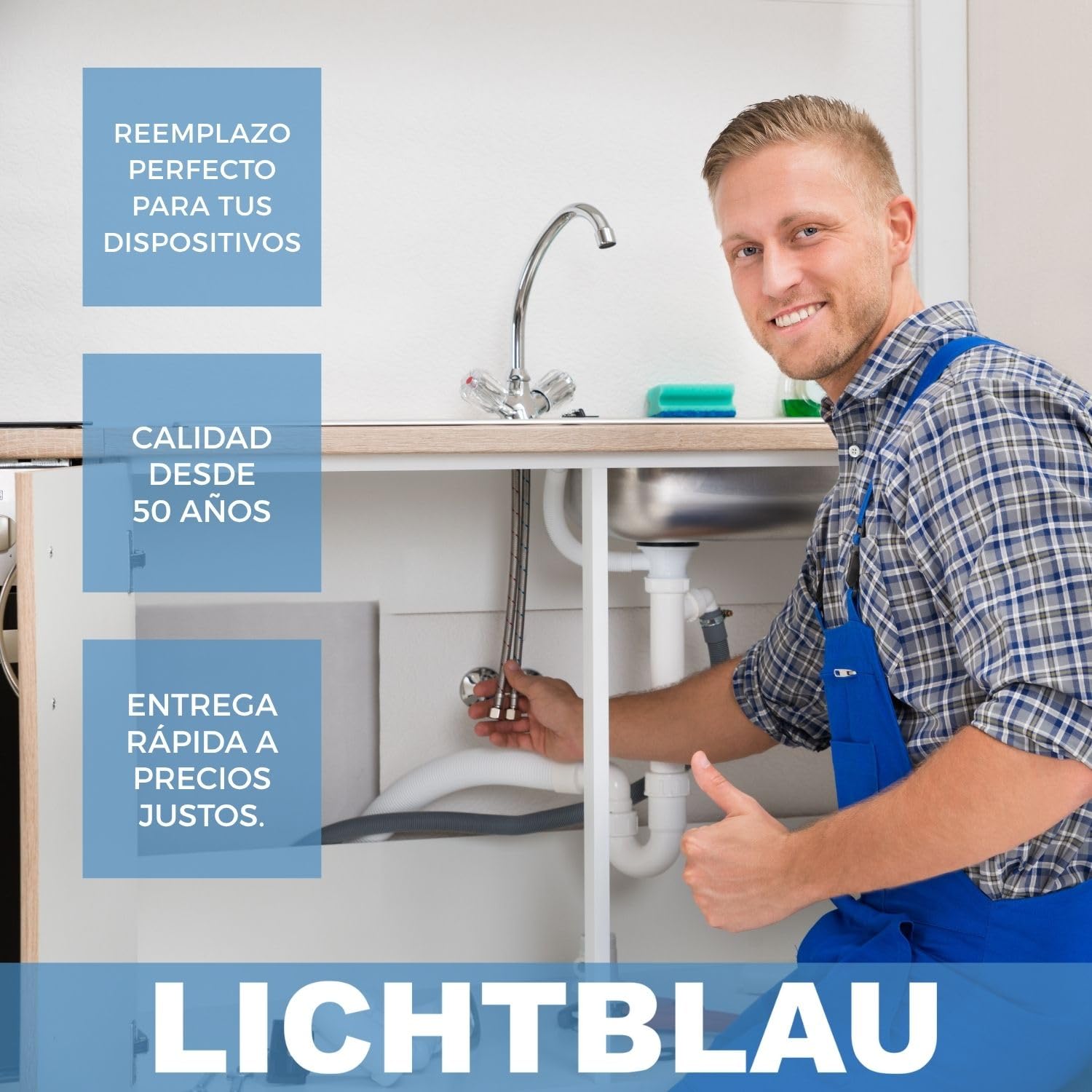 LICHTBLAU Manguera de acero inoxidable resistente a dobleces, 60 cm, 3/8 pulgadas a M8 de largo, adecuada para agua potable, válvula angular, manguera blindada, grifo de cocina | Manguera flexible de acero inoxidable para agua potable, resistente a doblec