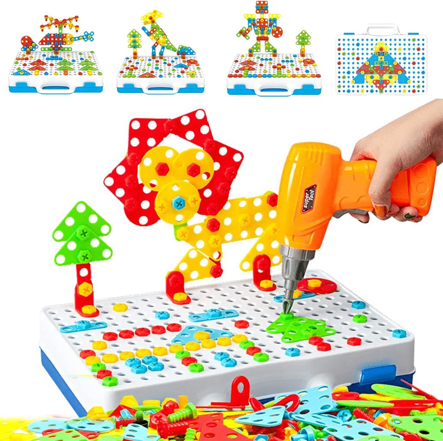 239 Play Pieces Drill Set Creative Drill Child's Power Drill Toddler Drill and Screw Set stem Engineering Toys for Age 3-10 Years Pretend and Play Toys Drill for Kids