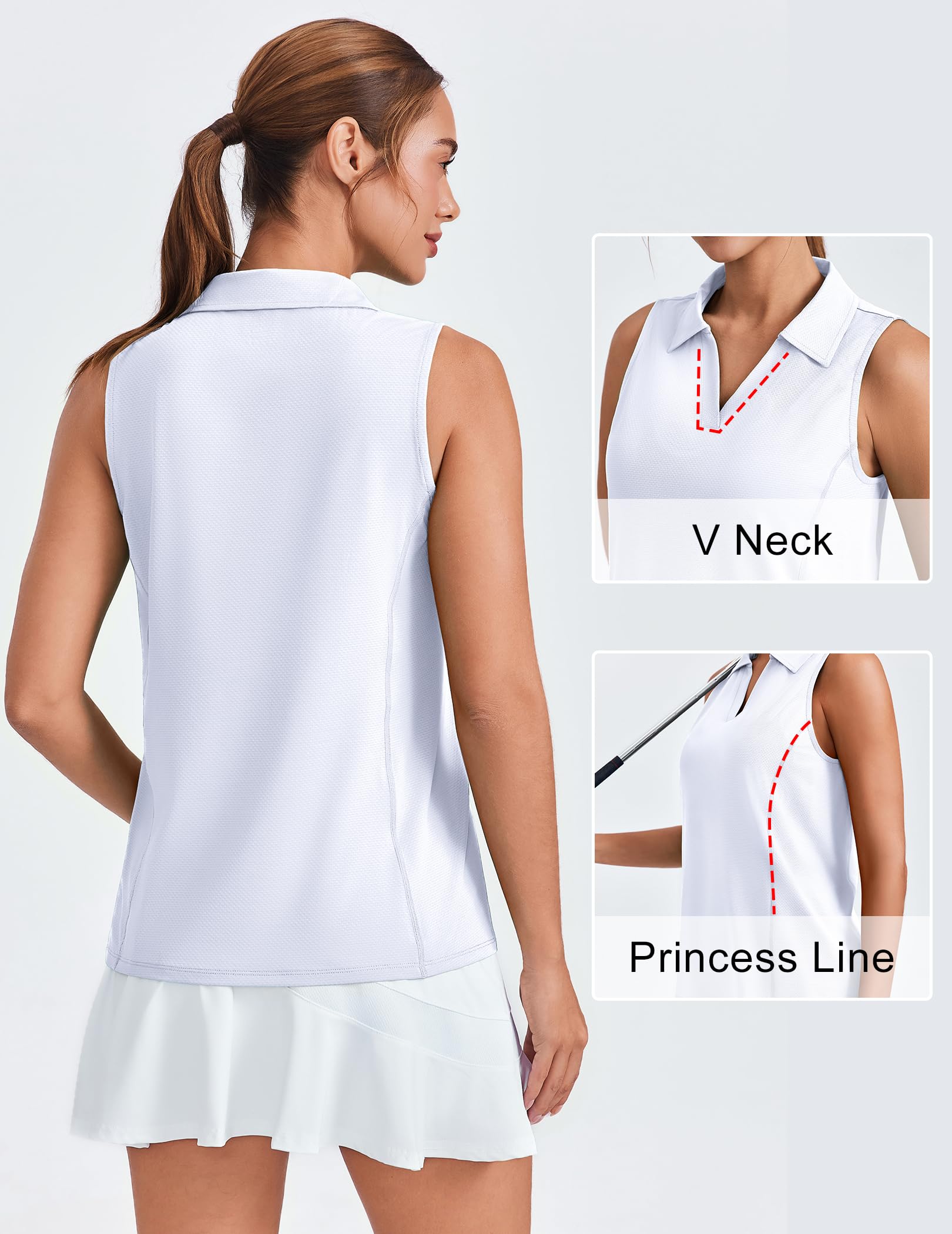 PINSPARK Womens Golf Shirt UPF 50+ Polo Shirts Sleeveless Workout Tank Tops V-Neck Quick Dry Tennis Pickleball Running Shirt — view 4
