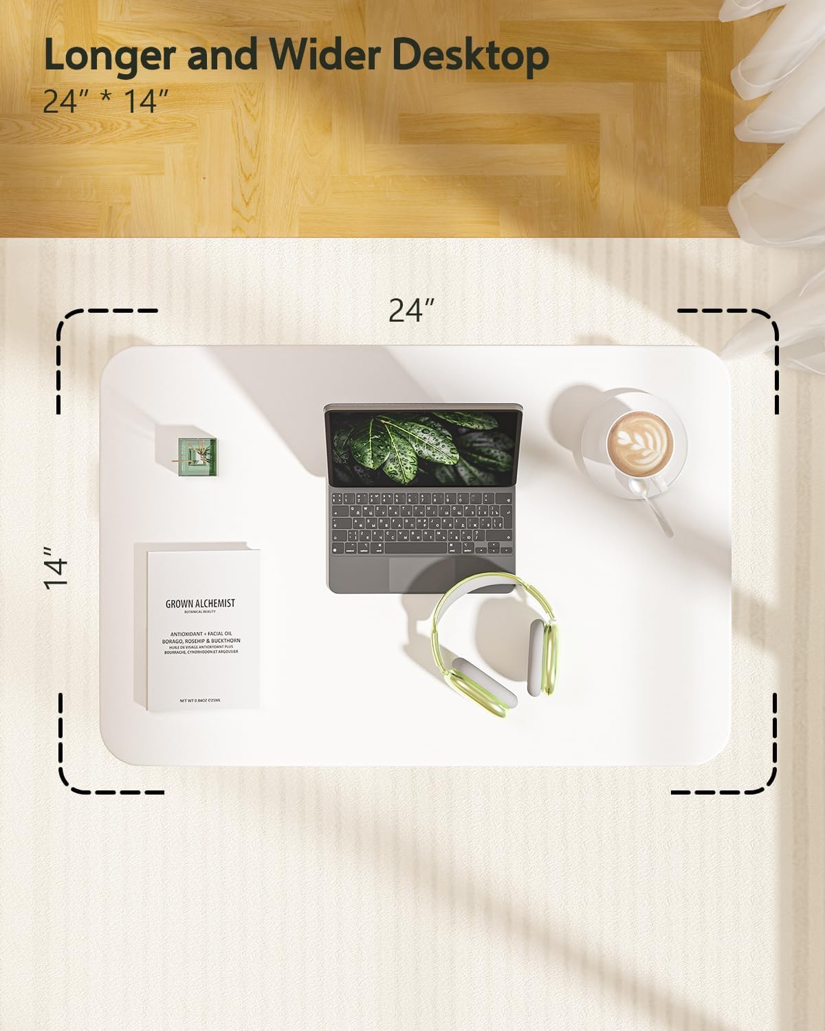 WALKINGDESK Tavolino regolabile in altezza con 4 ruote, Scrivania mobile 60 x 40 cm, Pneumatica tavolo da Letto per computer, divano, letto, Bianco