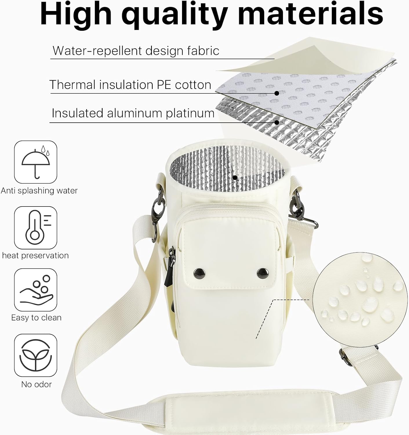 Water Bottle Holder with Strap 32 40oz Crossbody Insulated Water Bottle Carrier Sling Bag with Adjustable Wide Strap and Phone Purse 5 Pockets for Walking Hiking Gym Travel - Image 6