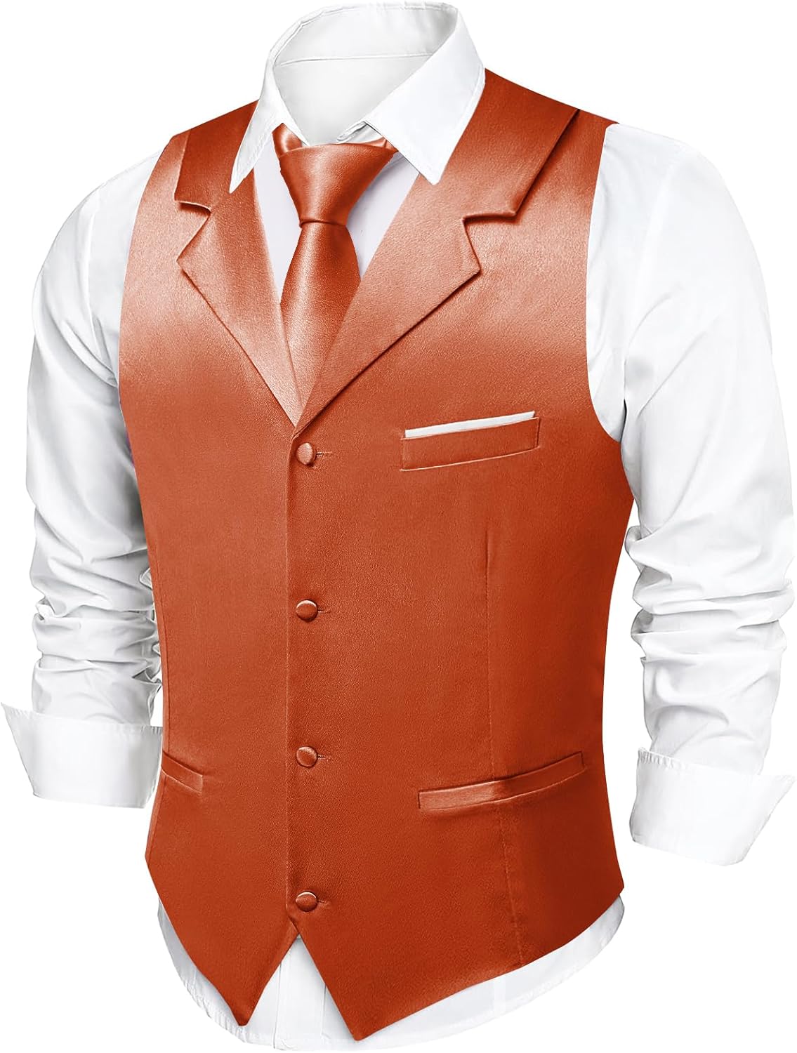 Dubulle Mens Satin Vest and Tie Solid Suit Waistcoat and Pre-tied Bowtie Set for Men Lapel Pin Wedding Party