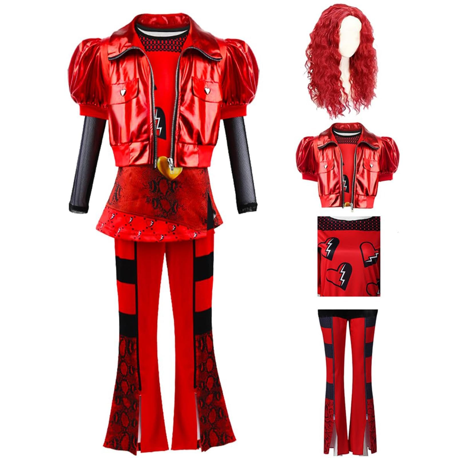 Descendant 4 Rise Of Red Costume | Rise Red Costume Includes Heart Shirt Jacket Pants Set Party Dress Up,Descendant 4 Movie Cosplay Outfits Includes Heart Shirt Jacket Pants Set,Halloween Party Dress