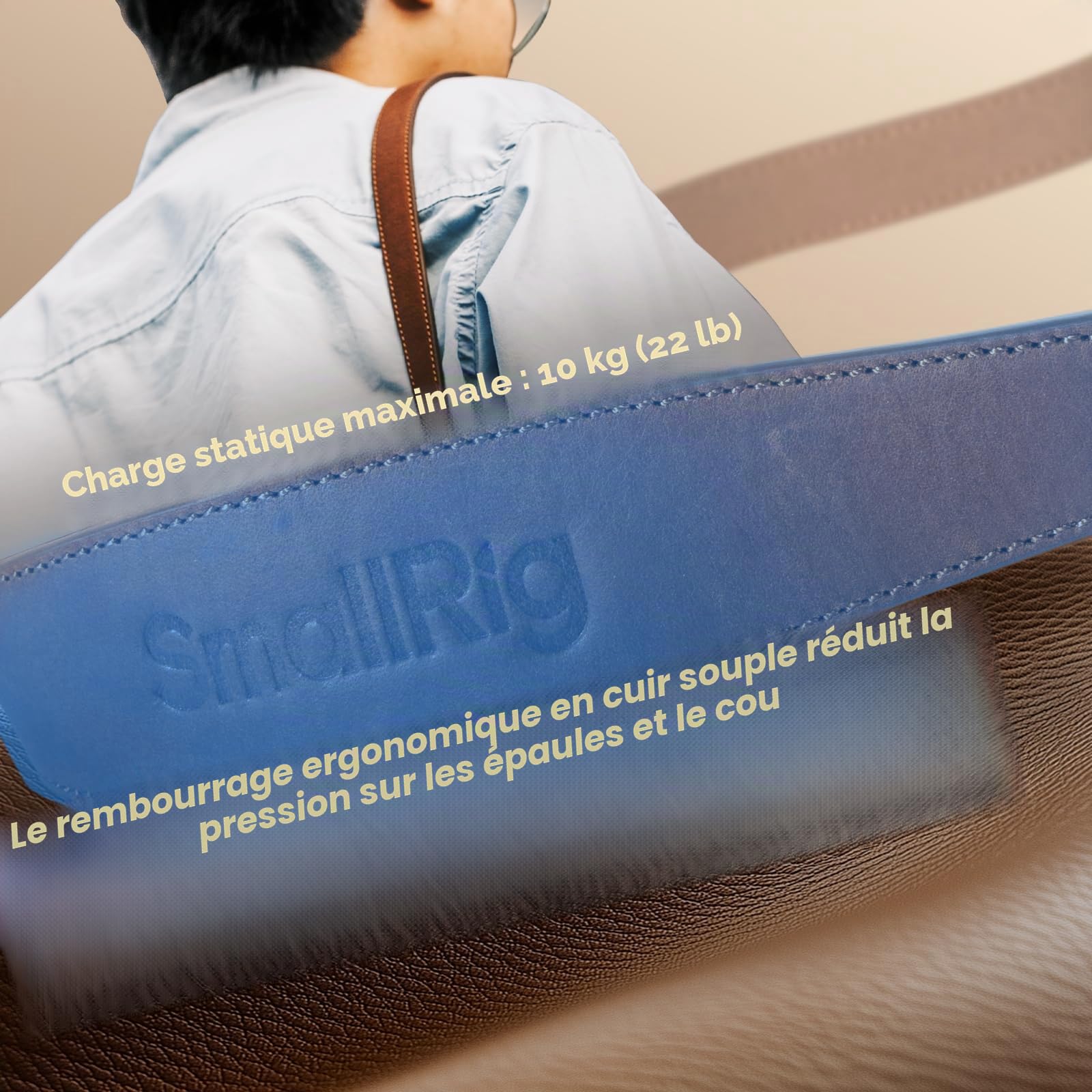 SMALLRIG Bandoulière Universelle en Cuir pour Appareil Photo Reflex Numérique, Réglable de 100 à 110 cm (39 à 43 pouces), Charge Max.10 kg, Support d'Epaule Ergonomique pour vlogging
