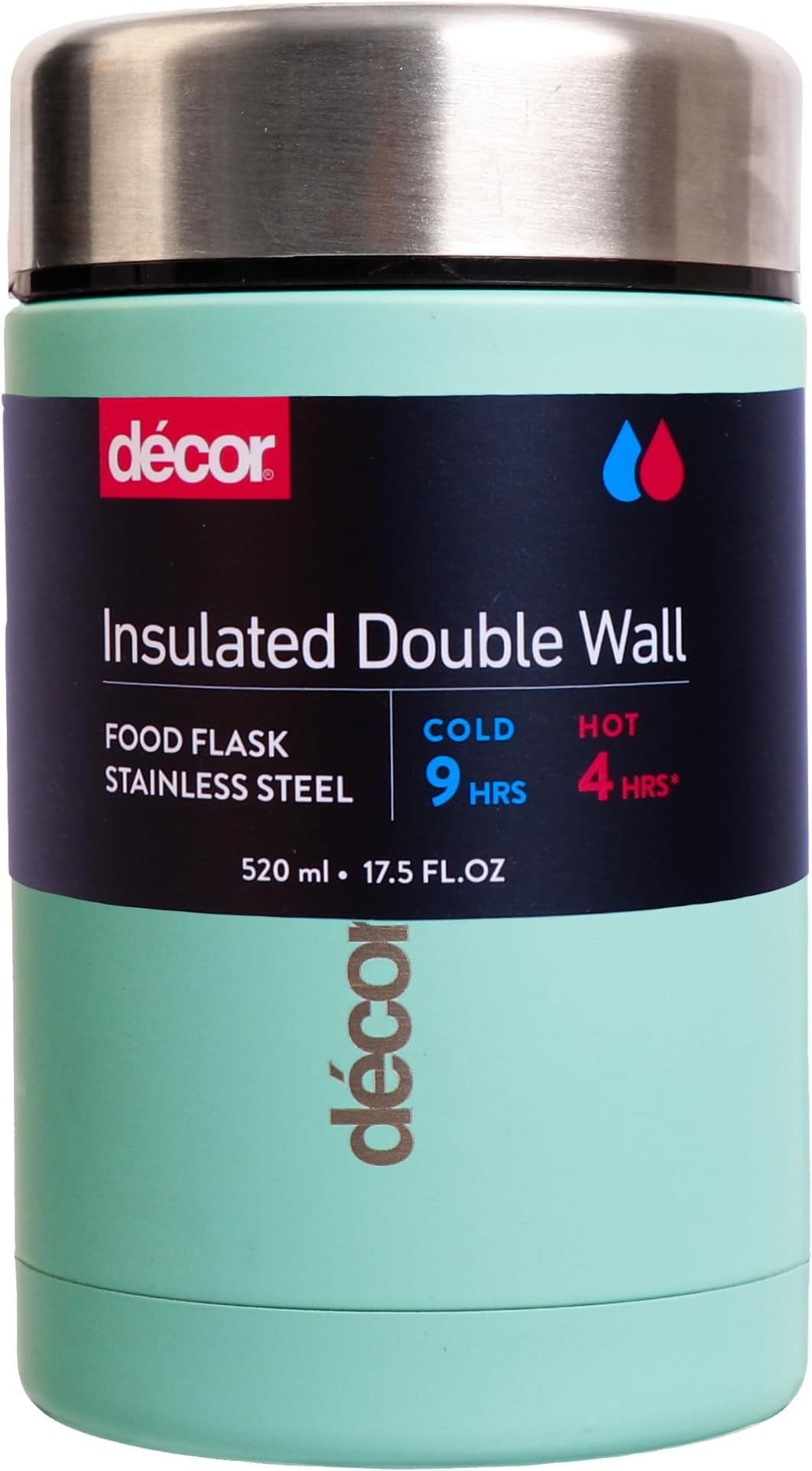 Vacuum Insulated Food Flask, Stainless Steel Food Flask, Ideal for Coffee, Porridge, Soups, Leak-Proof, Durable & Reusable, Keeps Food Hot for 4 Hours & Cold 9 Hours, Mint or Pistachio 520ml