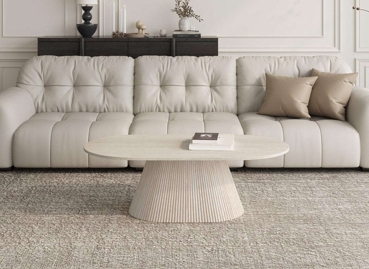 DecoInParis Table Basse Ovale en marbre Composite Beige Tiana