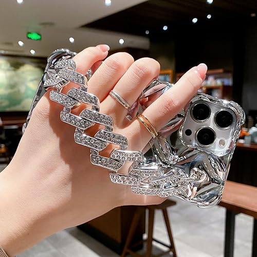 Miniatura 7 de Funda protectora para iPhone 15 Pro Max con purpurina y lazo para correa de muñeca, bonita funda protectora de silicona brillante y suave a prueba