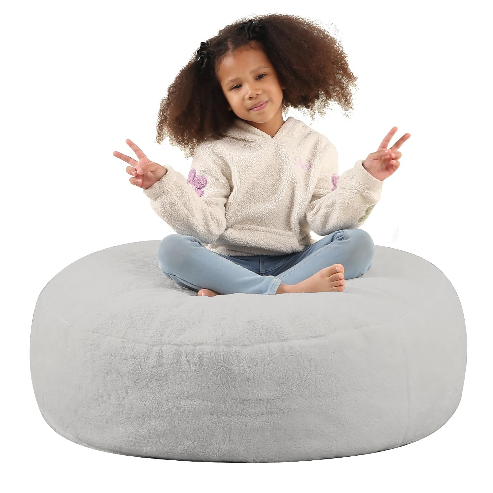 MOMCAYWEX 2-in-1 Kids Round Bean Bag Chair, Fluffy Beanbag with High-Density Foam Fillings for Toddlers, Reading Floor Cushion Chair Corner, 10"x 35",