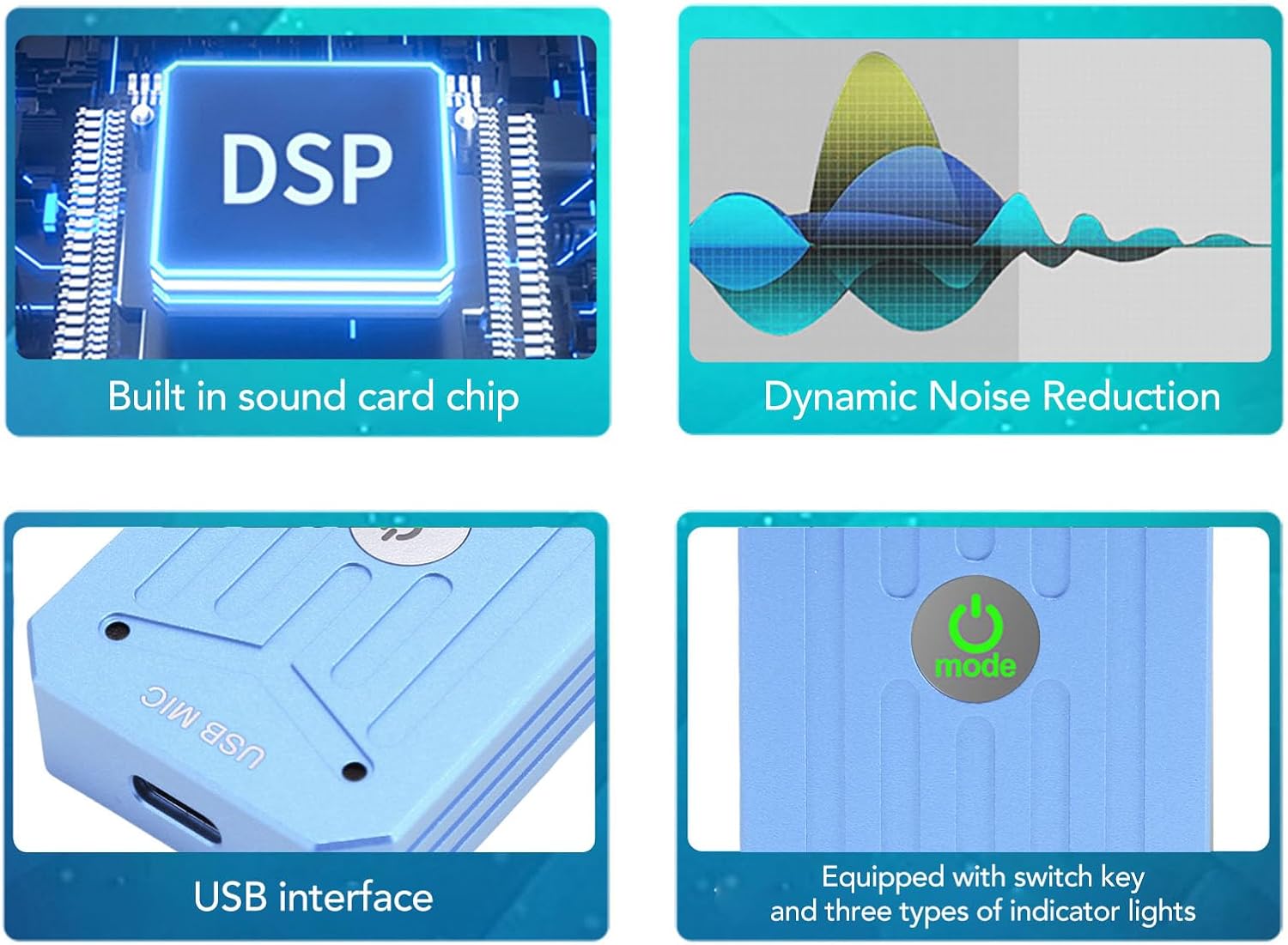 USB Microphone, 2CH Dual Channel Microphone 2 Channel Mic with Pickup Distance 360° Omnidirectional Noise Canceling Chip for Laptop Desktop Computer Video Calls (Royal Blue)