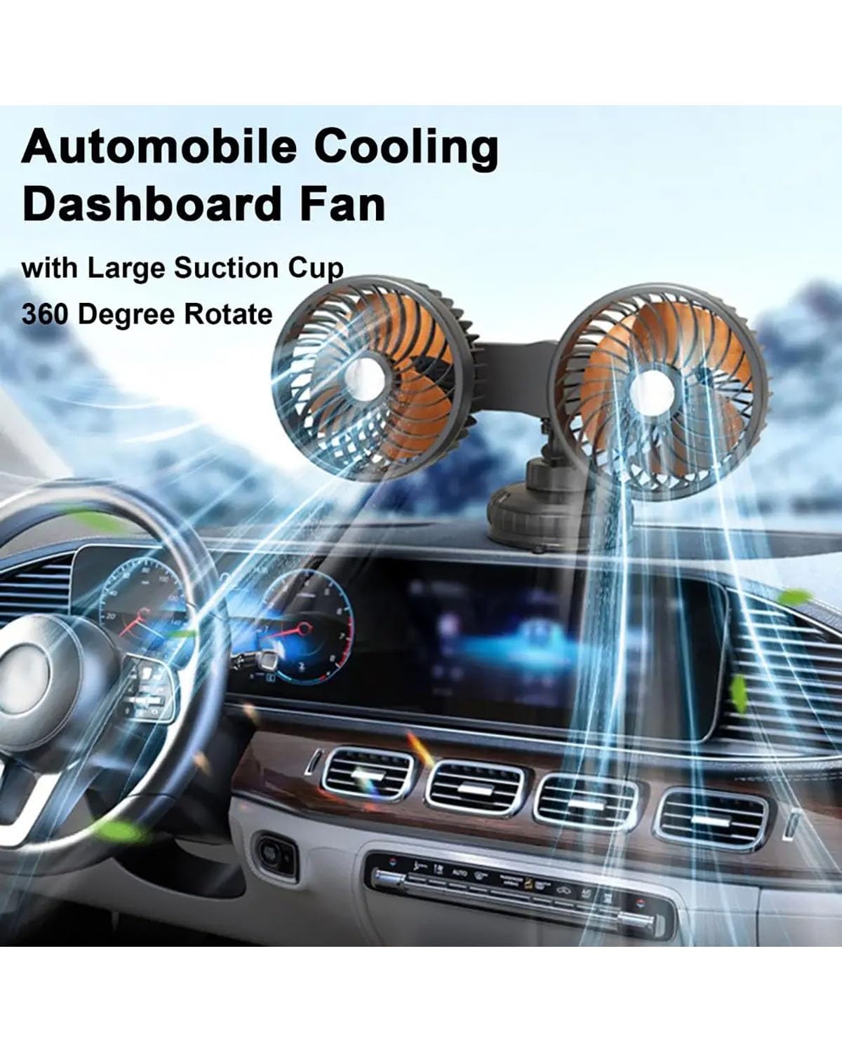 Fan Voiture Ventilateur Voiture avec Grande Ventouse Silencieux 3 Vitesses Rotation 360 Degrés 12V 24V pour Tableau Bord Refroidissement Automobile 1 Pièce Ventilateurs Auto(USB Charging)