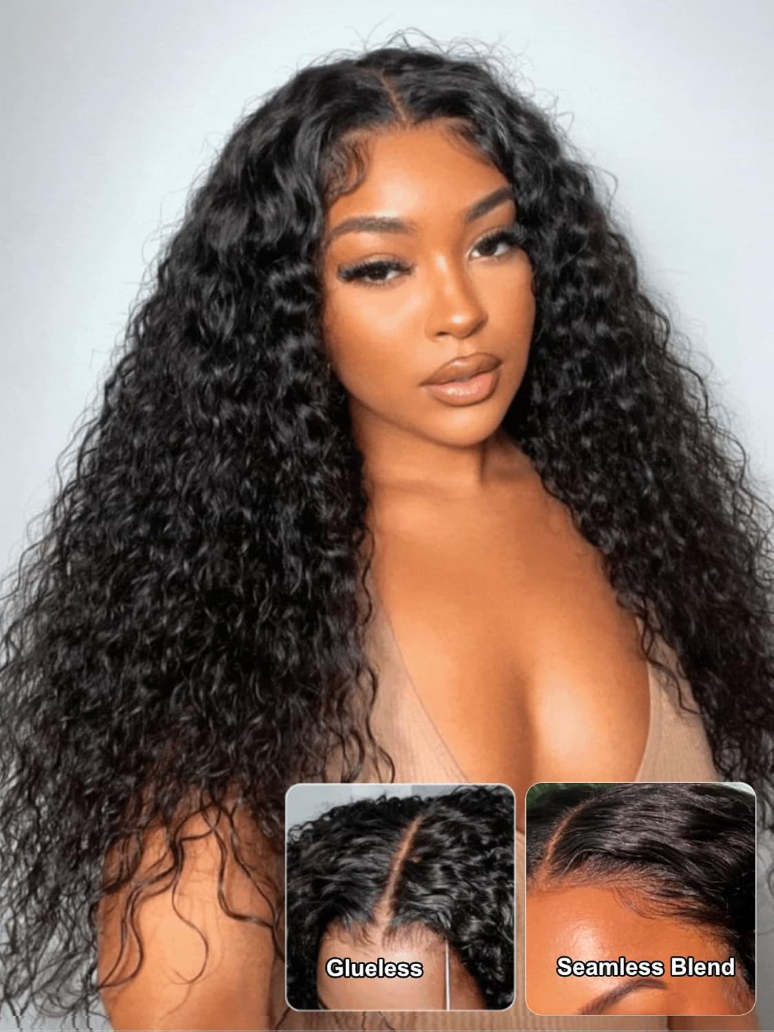 UNICE 13x6 Deep Water Wave Lace Front Wigs Human Hair Glueless Pre Plucked Pre Cut Bleached Knots Put on and Go Drawstring Wig Natural Black for Women 180% Density 20 inch