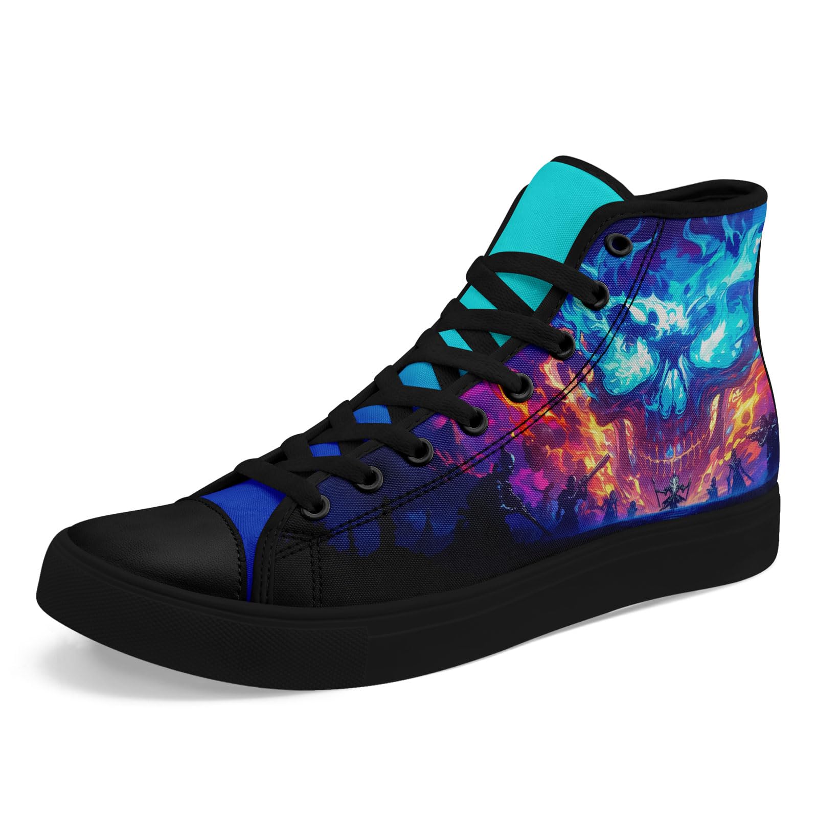 AWSOLE Gothic Skull High Top Canvas Sneakers for Men Women Butterflies Flames Flower Vivid Lace up Flat Casual Walking Shoes